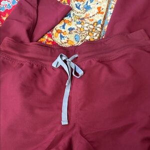 FIGS Burgundy Joggers with Gray Drawstring